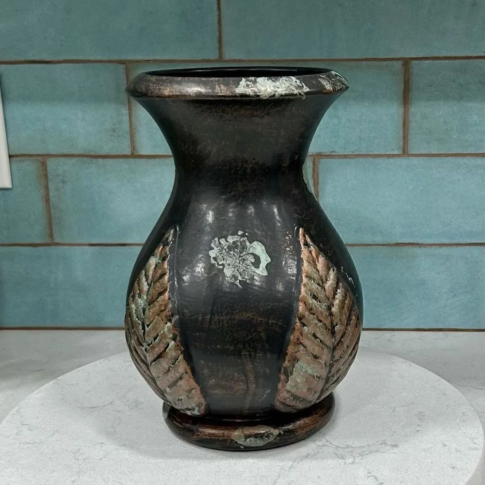 Haeger Flower Vase One Size Copper Brown Mottled Glaze Pottery Vintage